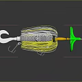 Animal Inspired Fishing Lure With White Hook Yellow Silver Wires Green Tail And Yellow Connector