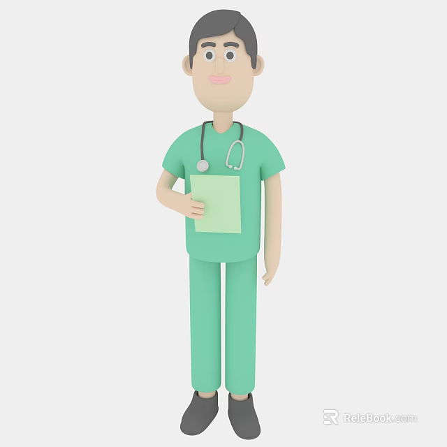 Group of Medical Doctors Wearing Green Scrubs with Stethoscopes and Clipboards 3d model 