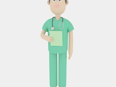 Group of Medical Doctors Wearing Green Scrubs with Stethoscopes and Clipboards 3d model