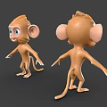 Cartoon Monkey 3D Models With Front And Back Views Big Ears Blue Eyes Open Arms