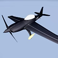 Black Model Airplane with Propeller White Circular Section Flying in Clear Blue Sky
