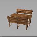 Rustic Wooden Furniture Set With Rectangular Table And Two Long Benches 3d model