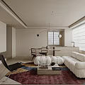 Modern Living And Dining Area With White Sofa Area Rug Dining Table And Chairs