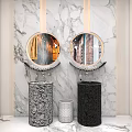 Modern Double Washbasins With Round Mirrors And Mosaic Surface On Marble Wall