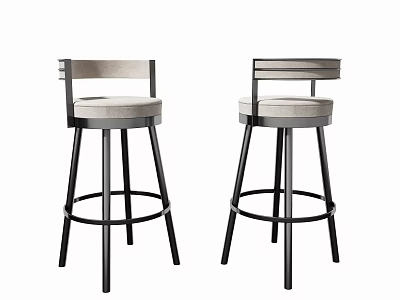 Modern Bar Stools With Black Metal Frame And Beige Upholstered Seat 3d model