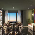 Hotel Mahjong Room Modern Interior Design With Large Windows Scenic View Sofa And TV