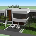 Modern Detached Villa With White Exterior Wooden Panels Palm Trees And Lawn