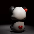 Cute Black And White Panda Doll Holding Red Heart With Pink Ears