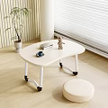 Minimalist White Desk With Small Decorative Doll Books Coffee Mug And Stool