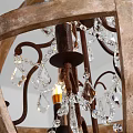 Vintage Wooden Spherical Chandelier With Crystal Decorations And Candle Bulbs