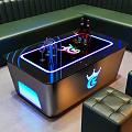 Modern LED Lighted Coffee Table With Black Surface Wine Bottles Glasses And Crown Logo