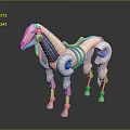 3D Rendered Egyptian Inspired Mechanical Horse With Silver Metallic Body And Blue Glowing Accents