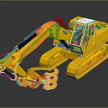 Yellow Construction Excavator Model Number 700 With Tracked Undercarriage And Grapple Attachment