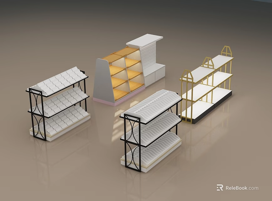 Supermarket Department Store Display Shelves With Multiple Layers And Different Designs 3d model 