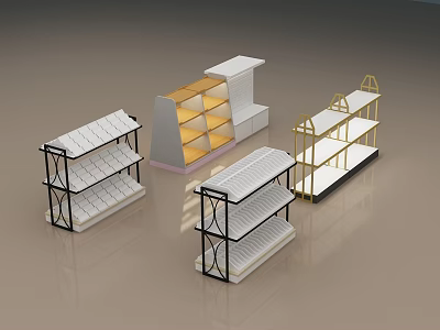 Supermarket Department Store Display Shelves With Multiple Layers And Different Designs 3d model