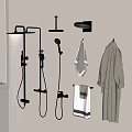 Sleek Modern Bathroom Interior With Chrome Shower System Handheld Shower And Hanging Towels Bathrobe