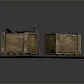 Weapons Including Guns And Knives Stored In Wooden Crates On Wooden Pallet