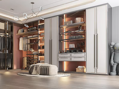 Modern Walk in Closet Interior Design With Glass Doors Drawers And LED Lighting 3d model