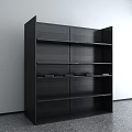 Black Modern Display Shelving Unit With Perforated Panels And Multiple Storage Shelves
