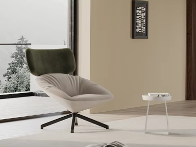 Modern Upholstered Dining Chair With Green Velvet Backrest Beige Seat Black Crossed Legs In Bright Living Space 3d model