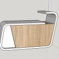 Modern White Reception Desk With Curved Design Wooden Accents And Storage Drawers