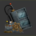 Futuristic Sci Fi Mechanical Device With Gear Structure Transparent Panel And Control Box