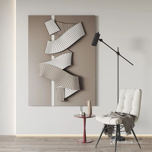 Modern Interior With Abstract Art Decor Floor Lamp And White Chair 3d model 