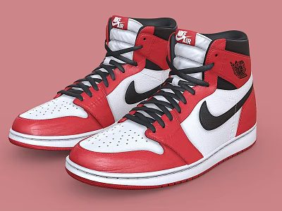 Red White Black High Top Sports Shoes With Brand Logos 3d model