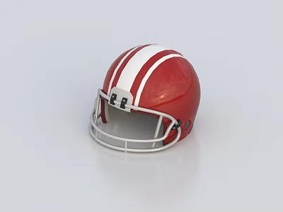 Red American Football Helmet With White Stripes And Silver Facemask Sports Equipment 3d model