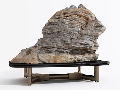Textured Natural Stone Decorative Artwork With Wooden Base For Home Interior 3d model