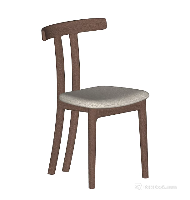 Modern Leisure Chair With Brown Wooden Frame And Light Gray Fabric Seat 3d model 
