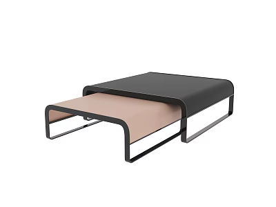 Modern Coffee Table With Black Top Beige Lower Shelf And Metal Frame Design 3d model