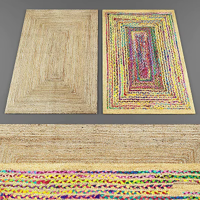 Square Rugs Featuring Natural Fiber Texture And Colorful Patterned Designs For Home Decoration 3d model