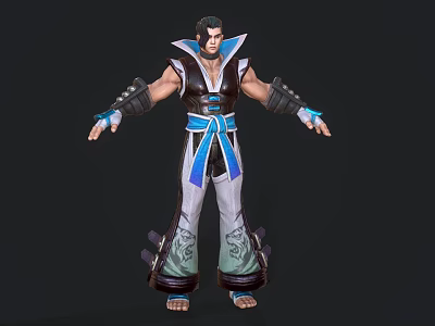 Game Movie Character Male Traditional Outfit Black Blue Waist Decoration Pant Patterns Wrist Guards 3d model