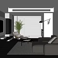 Modern Living Room Interior Design With Leather Sofa TV Wall And Floor to Ceiling Blinds