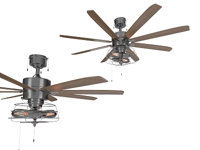 Modern Ceiling Air Conditioner Fan With Wooden Blades And Metal Frame Design 3d model
