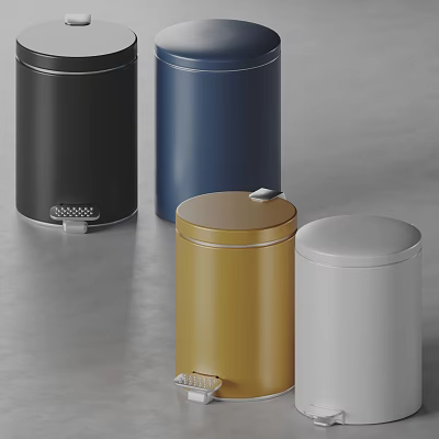 Cylindrical Pedal Trash Cans In Black Blue Gold And White Colors 3d model