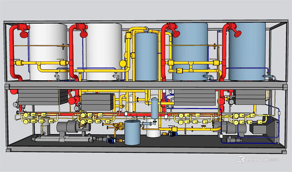 Industrial Equipment System Comprising Large Storage Tanks Piping Networks and Mechanical Valves 3d model 