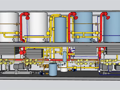 Industrial Equipment System Comprising Large Storage Tanks Piping Networks and Mechanical Valves 3d model
