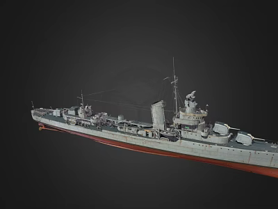 Vintage Warship With Gray Hull Red Bottom Gun Turrets And Masts 3d model Vintage Warship With Gray Hull Red Bottom Gun Turrets And Masts 3d model