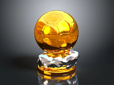 Shiny Golden Soccer Trophy With Polished Silver Base And Reflective Surface 3d model