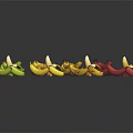 Assorted Colorful Bananas Green Yellow Red Peeled And Unpeeled On Black Background