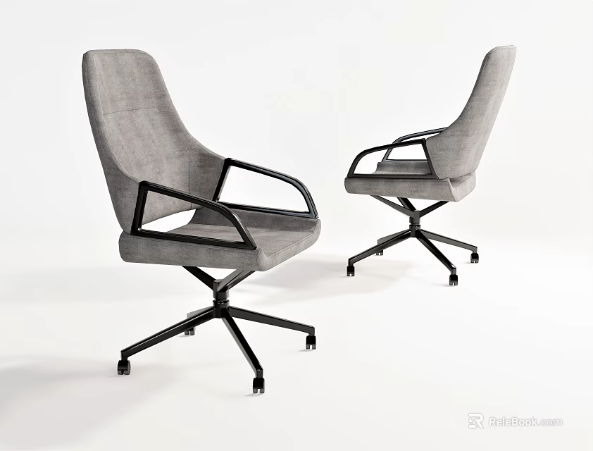 Modern Gray Fabric Office Chair With Black Frame And Five Pointed Wheels 3d model 