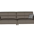 Modern Beige Two Seater Leather Sofa With Wooden Legs And Checkered Pillow