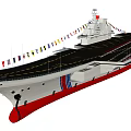 Military Aircraft Carrier With Large Flight Deck And Colorful Flags As Naval Weapon System