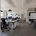Modern Public Office Space With Glass Partitions Open Workstations And Area Rugs