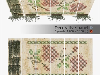 Colorful Decorative Wall Panels Set Of 6 With Woven Grid Design And 1000x3100mm Height 3d model