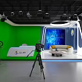 Professional Studio Setup With Green Screen Lighting Equipment Camera On Tripod Sofa And Digital 3d model