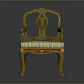 Elegant Armchair with Gold Frame Striped Cushion Carved Backrest and Armrests Design