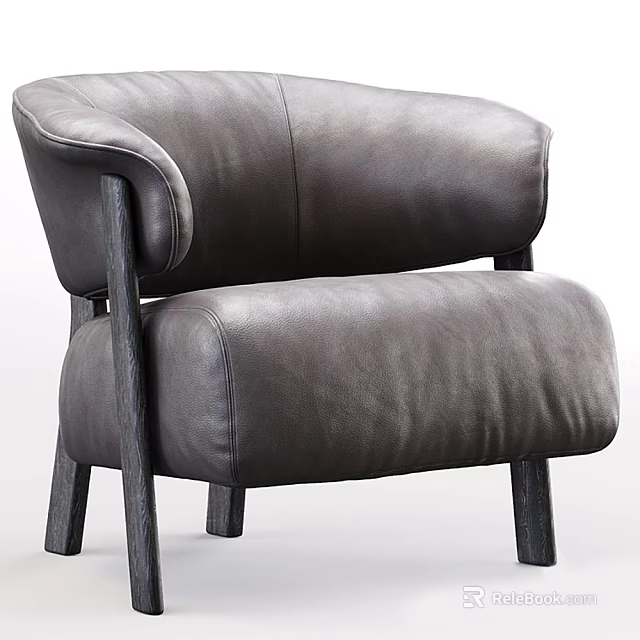 Gray Leather Single Sofa With Armrest And Wooden Legs Modern Design 3d model 